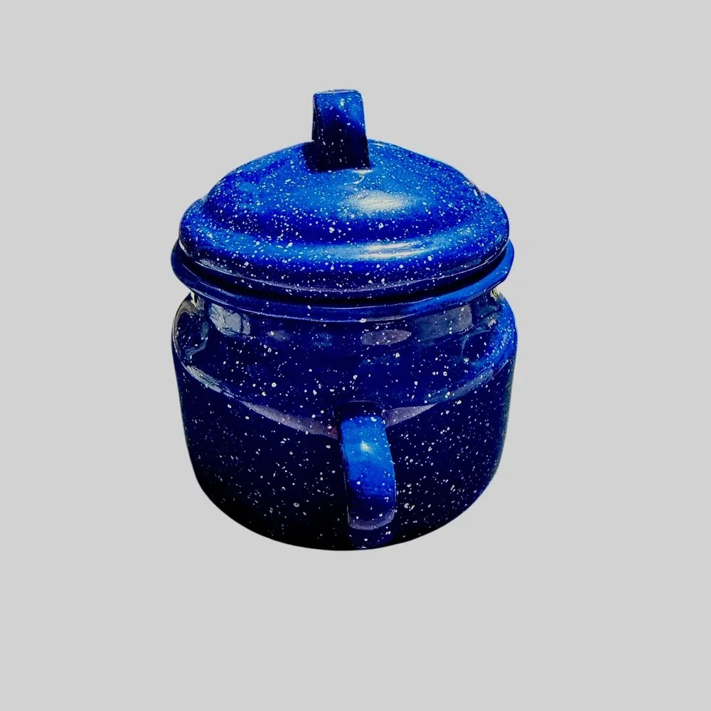 Cinsa Blue Granite Enamelware Stock Pot with Lid Saltillo Mexico Speckled 6.5in